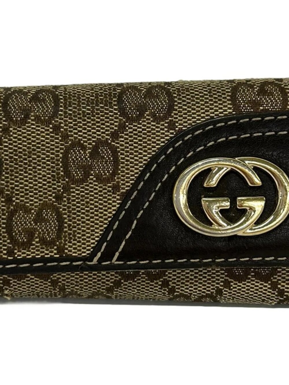 GUCCI GG pattern,Interlocking G 181599 Beige Dark Brown Jacquard Leather
